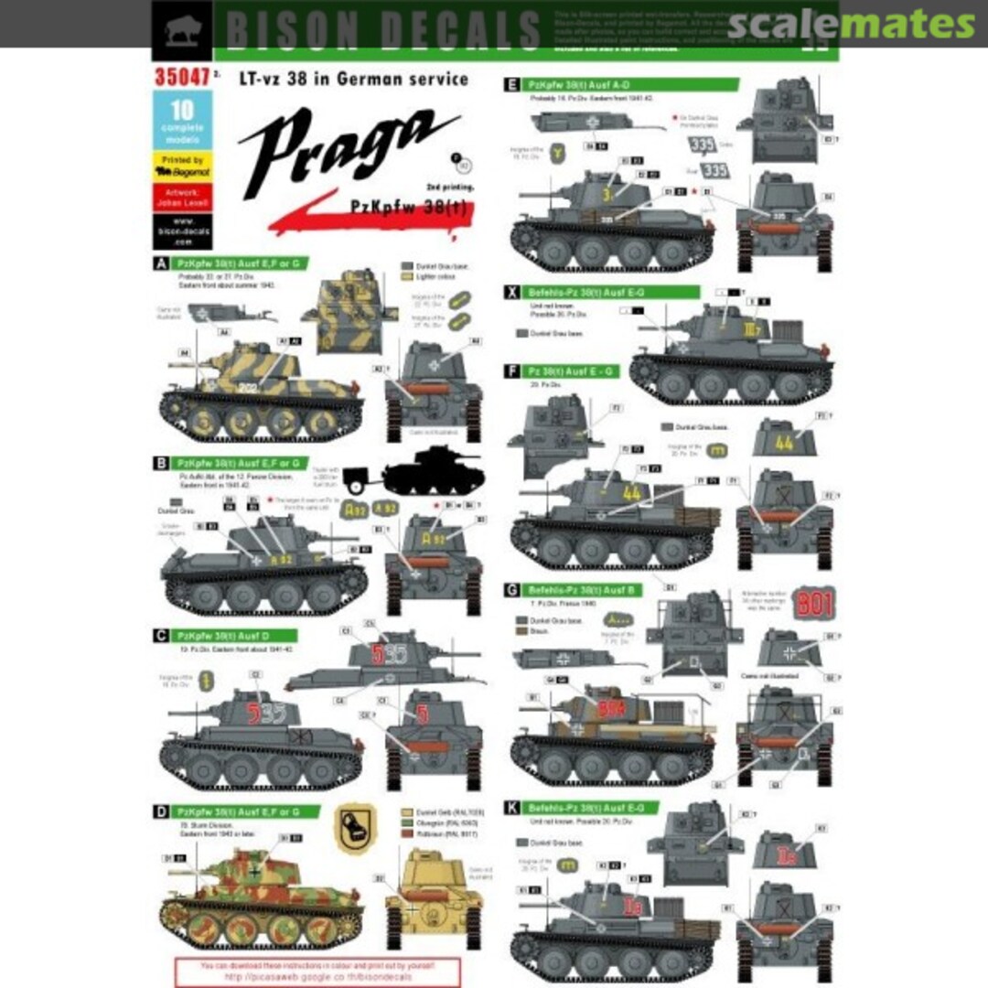 Boxart PzKpfw 38(t) PRAGA Ausf. A-G in Wehrmacht 35047 Bison Decals