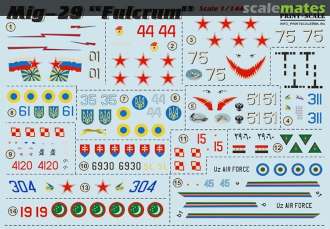 Boxart Mikoyan MiG-29 Fulcrum Decals 144-012 Print Scale