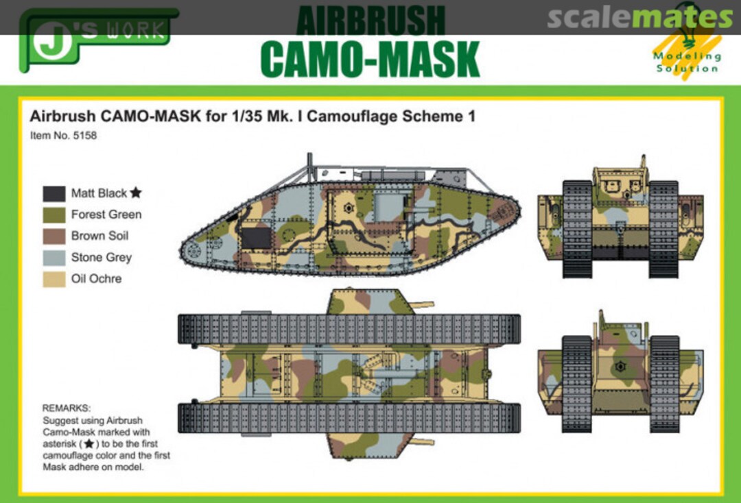 Boxart Airbrush CAMO-MASK 1/35 Mk. I Camouflage Scheme 1 PPA5158 J's Work