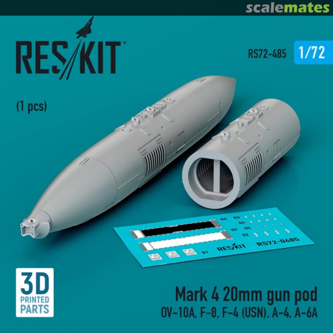 Boxart Mark 4 20mm gun pod (1 шт.) (OV-10A, F-8, F-4 (USN), A-4, A-6A) (3D Printed) RS72-0485 ResKit