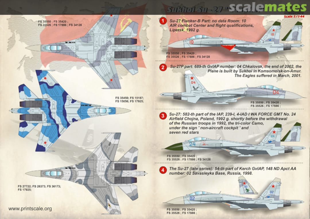 Boxart Sukhoi Su-27 Flanker Decals 144-013 Print Scale