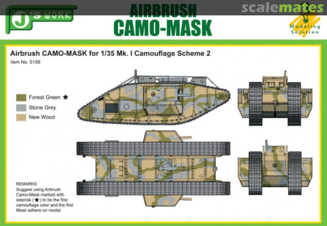 Boxart Airbrush CAMO-MASK 1/35 Mk. I Camouflage Scheme 2 PPA5159 J's Work