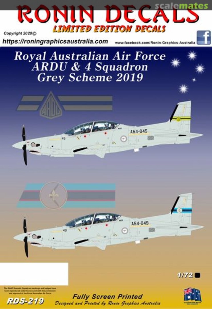 Boxart RAAF ARDU / 4 Sqn PC-21 Grey scheme 2019 RDS-219 Ronin Decals