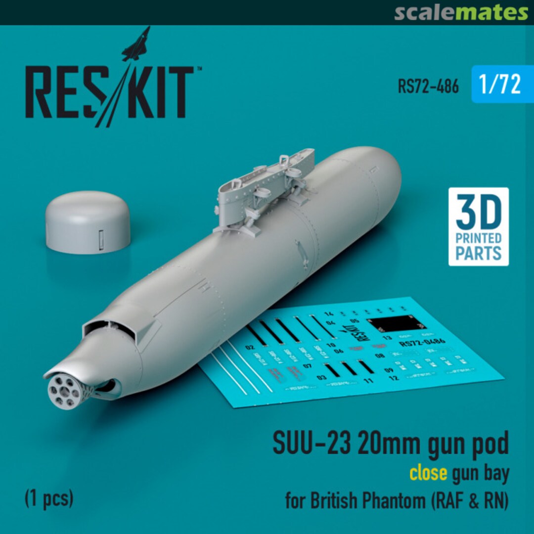 Boxart SUU-23 20mm gun pod (close gun bay) for British Phantom (RAF & RN) RS72-486 ResKit