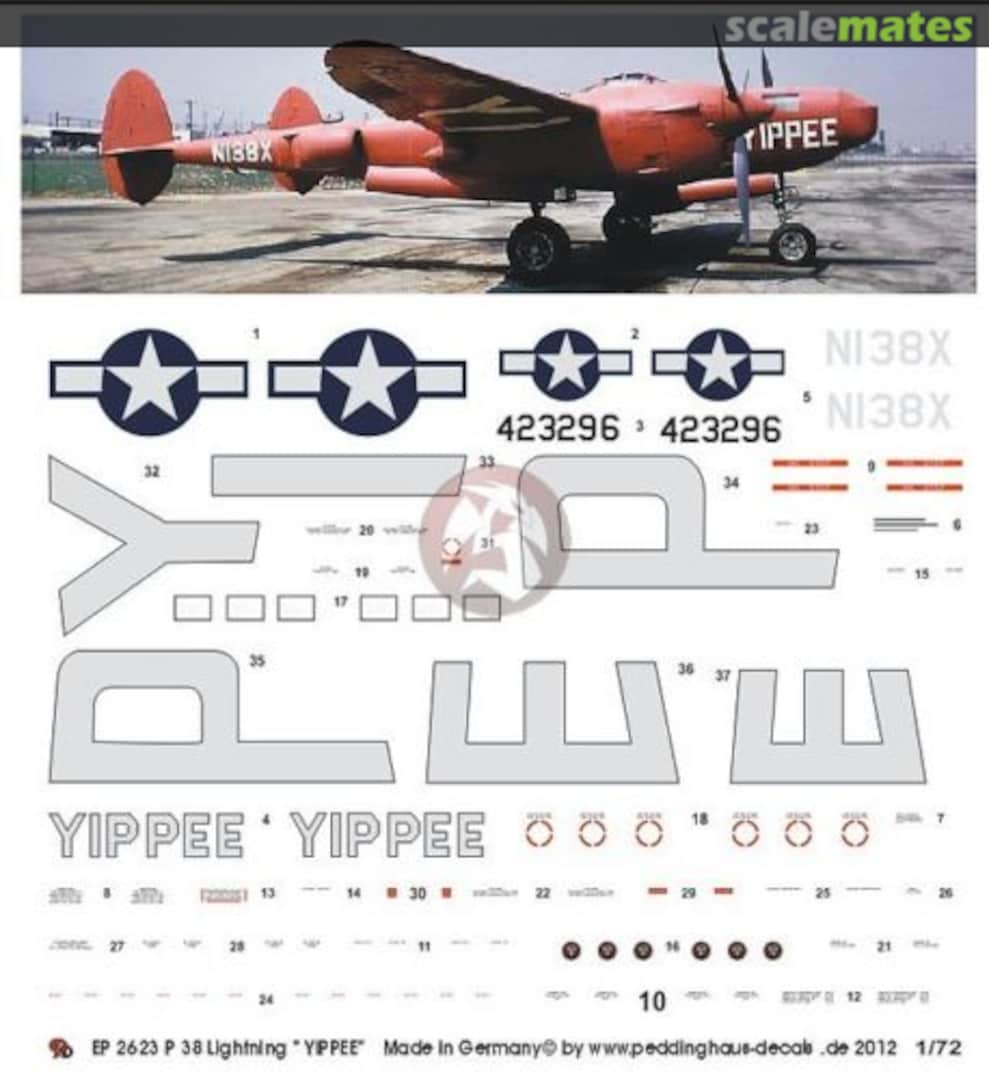 Boxart P-38 Lightning "YIPPEE" 423296 EP 2623 Peddinghaus-Decals