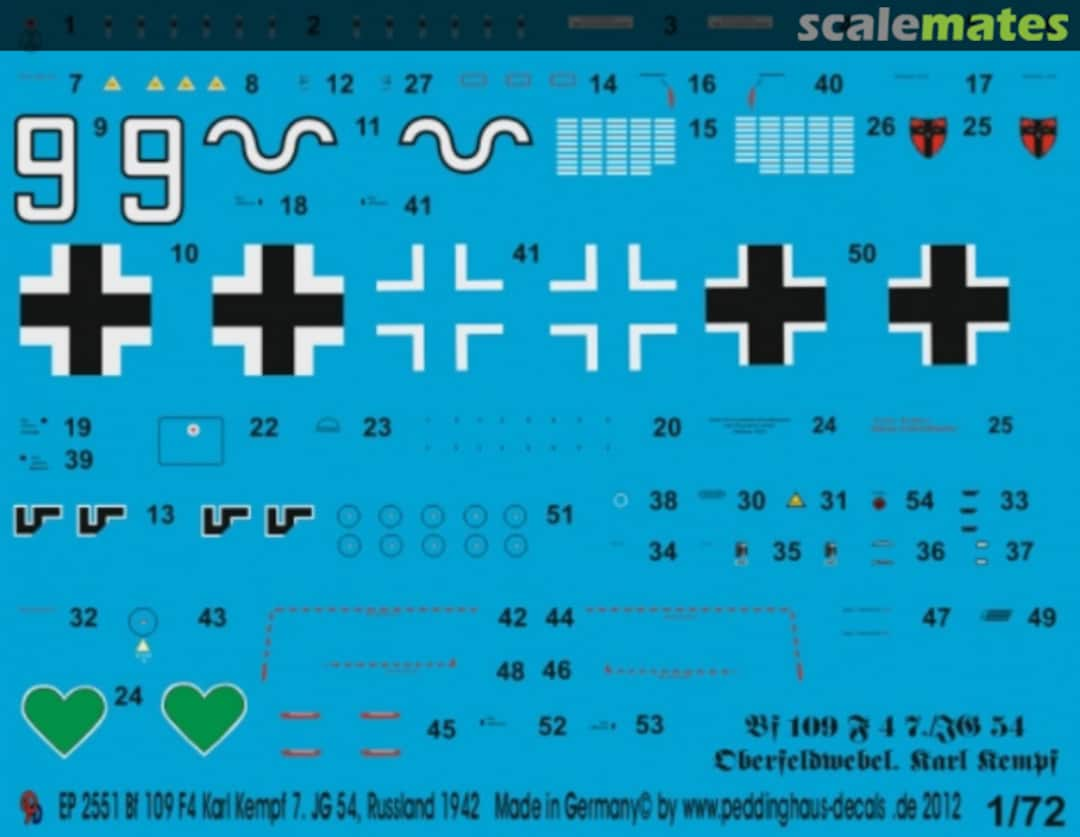 Boxart Bf 109 F 4 7./JG 52 Oberfeldwebel Karl Kempf, Russland 1943 EP 2551 Peddinghaus-Decals