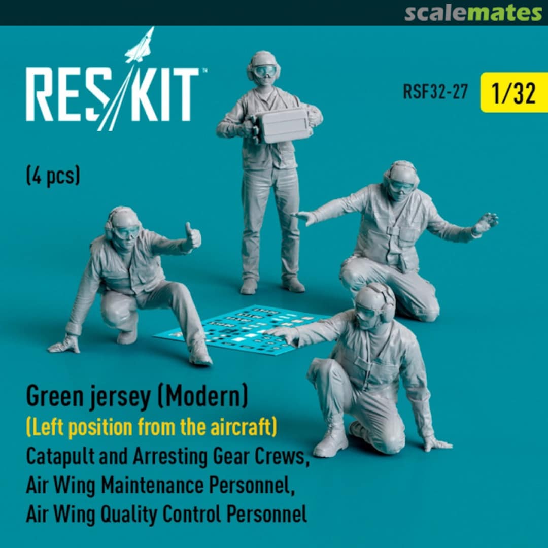 Boxart Green jersey (Modern) Catapult and Arresting Gear Crews, Air Wing Maintenance Personnel, Air Wing Quality Control Personnel (4 pcs) (3D Printed) RSF32-0027 ResKit