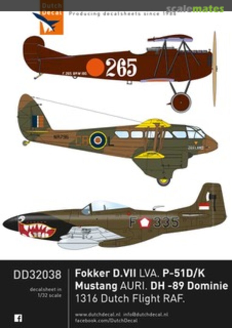 Boxart Fokker DVII (LVA),P-51D/K (AURI), DH-89 Dominie (1316 Dutch Flight RAF) DD32038 Dutch Decal