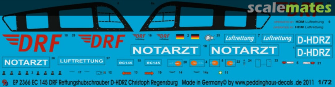 Boxart EC 145 Rettungshubschrauber der DRF D-HDRZ Chr. Regensburg EP 2366 Peddinghaus-Decals