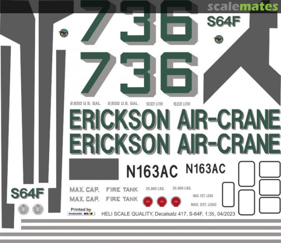 Boxart S-64F - Erickson Air-Crane - N163AC Decal 417 Heli Scale Quality