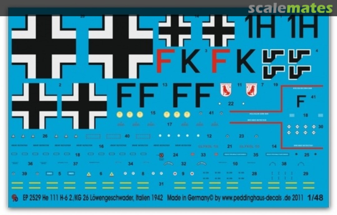 Boxart He 111H-6 2./KG 26 Löwengeschwader Italien 1942 EP 2529 Peddinghaus-Decals