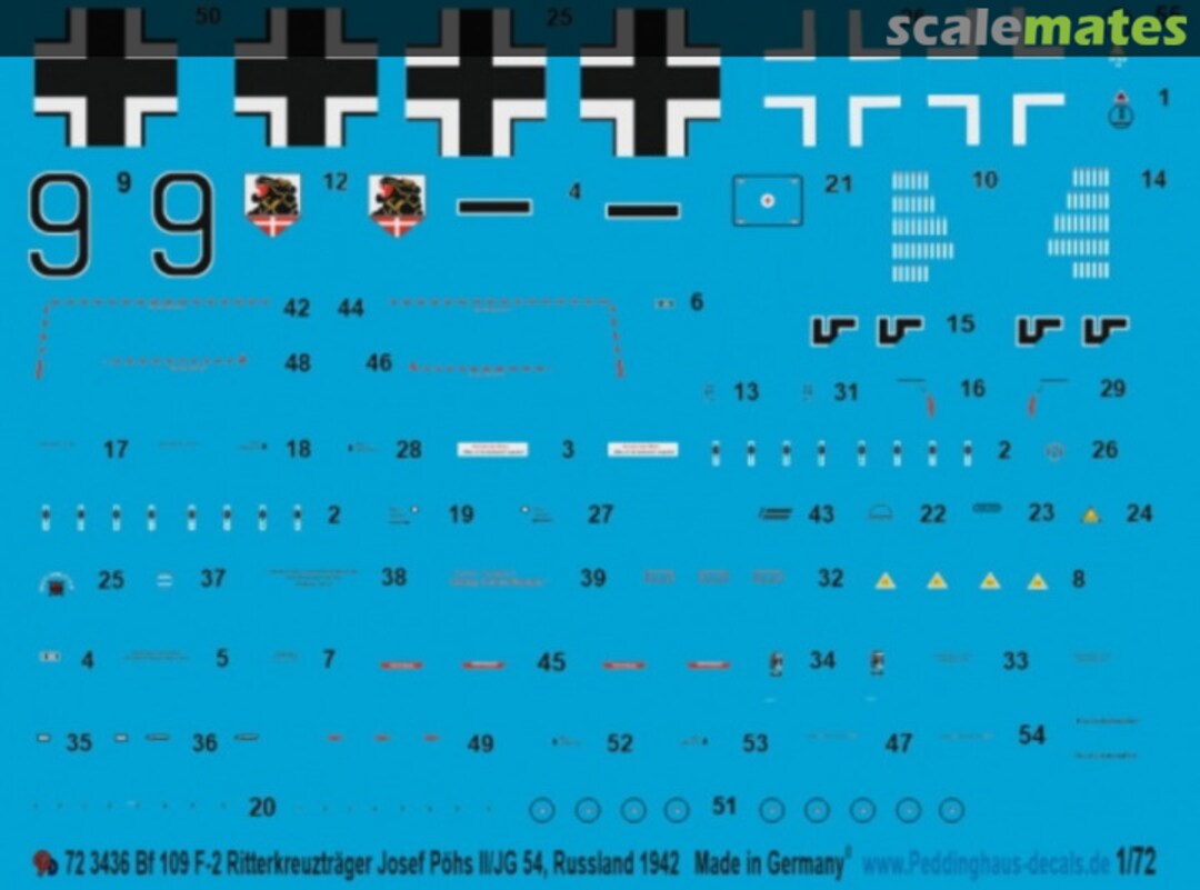 Boxart BF 109 F-2 Josef Pöhs II/JG 54 Russland 1942 72 3436 Peddinghaus-Decals