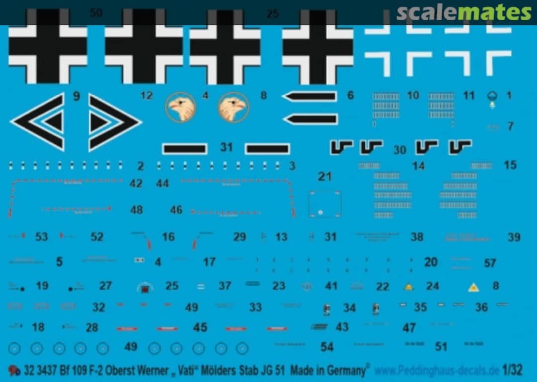 Boxart Bf 109 F-2 Oberst Werner Mölders, Stab JG 51 32 3437 Peddinghaus-Decals