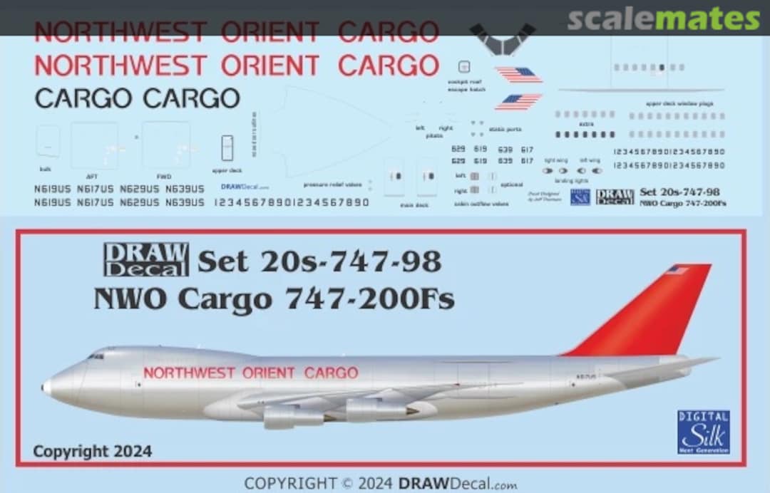 Boxart Northwest Orient Cargo 747-200Fs 20-747-98 Draw Decal