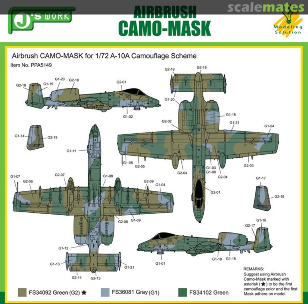 Boxart Airbrush CAMO-MASK 1/72 A-10A Camo Scheme PPA5149 J's Work