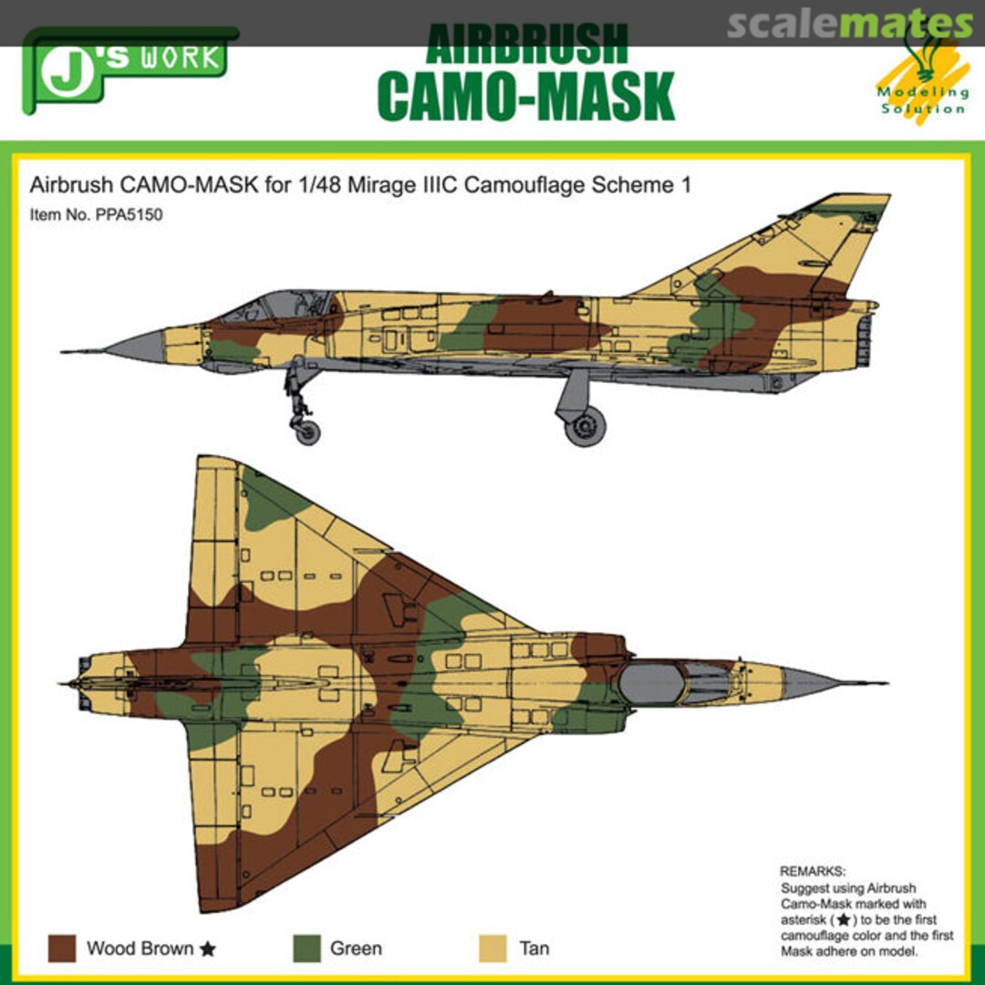 Boxart Airbrush CAMO-MASK 1/48 Mirage III C Camo Scheme 1 PPA5150 J's Work