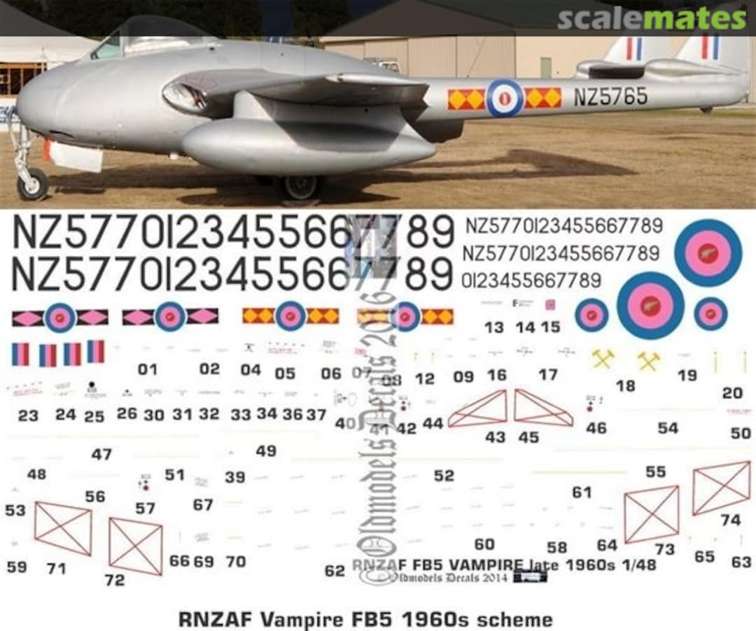 Boxart RNZAF Vampire FB5 1960s scheme OMD0067 Oldmodels Decals