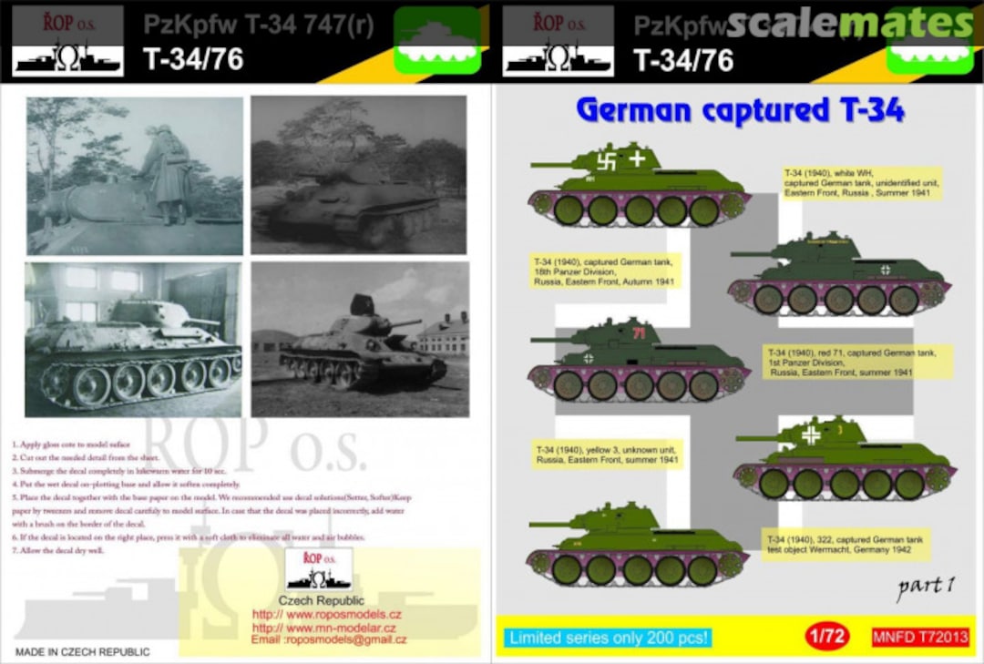 Boxart PZ.KPFW T-34 747(R) - GERMAN CAPTURED T-34 MNFDT72013 ROP o.s.