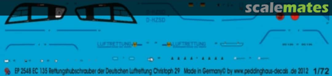 Boxart EC 135 Rettungshubschrauber der Deutschen Luftrettung D-HZSD Christoph 29 EP 2548 Peddinghaus-Decals