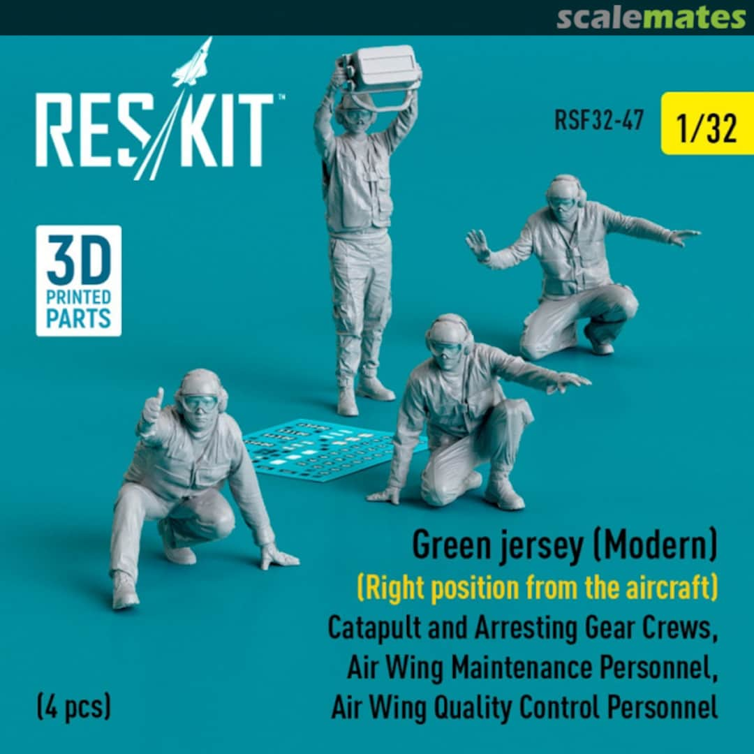 Boxart Green jersey (Modern) (Right position from the aircraft) Catapult and Arresting Gear Crews, Air Wing Maintenance Personnel, Air Wing Quality Control Personnel (4 шт.) (3D Printed) RSF32-0047 ResKit