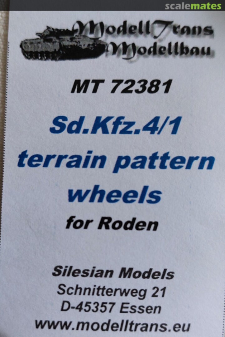 Boxart Sd.Kfz 4/1 terrain pattern wheels MT 72381 Modell Trans Modellbau