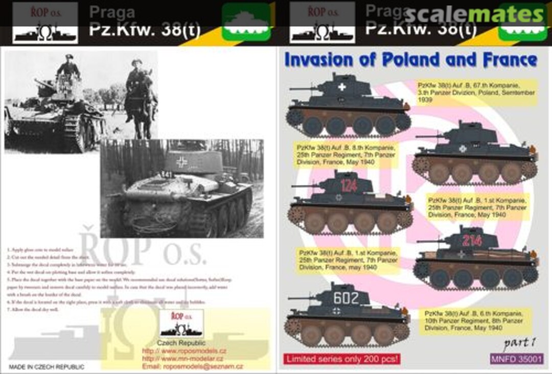 Boxart Pz.Kfw.38(t) Part.1 Invaslon Of Poland And France MNFD 35001 ROP o.s. Samek Models