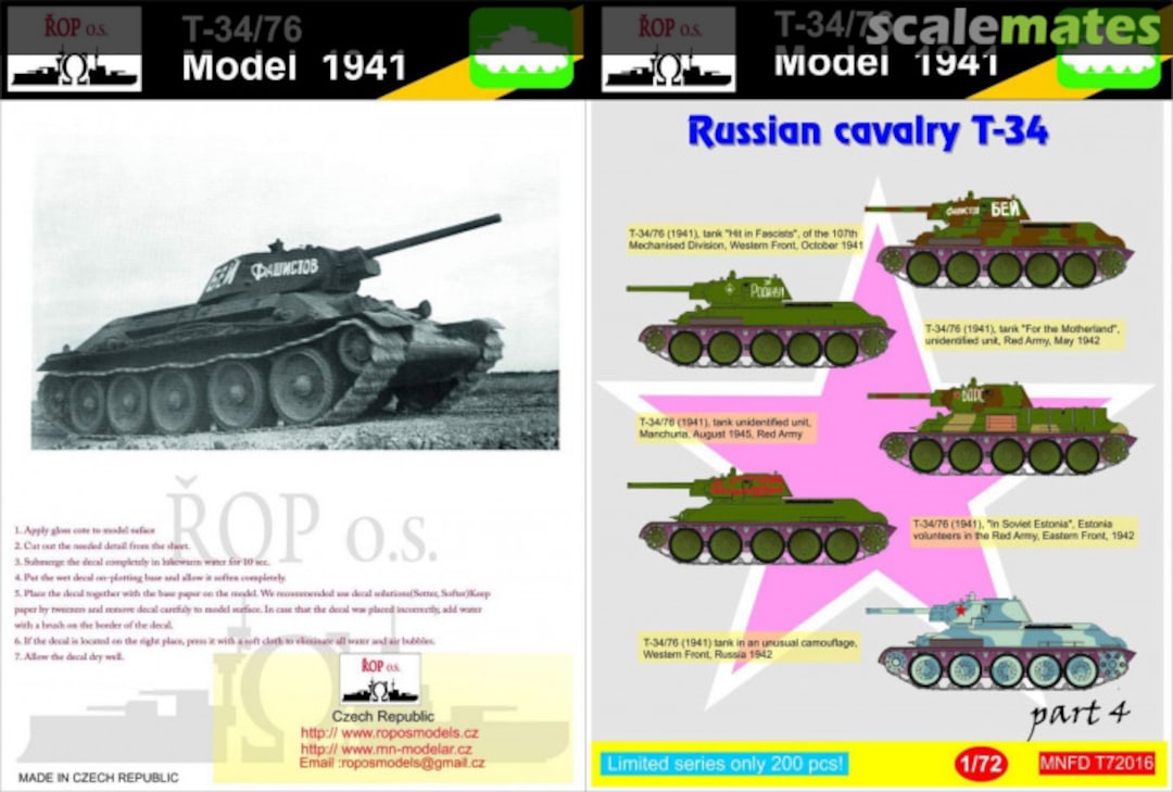 Boxart T-34/76 MODEL 1941 - RUSSIAN CAVALRY T-34 MNFDT72016 ROP o.s.