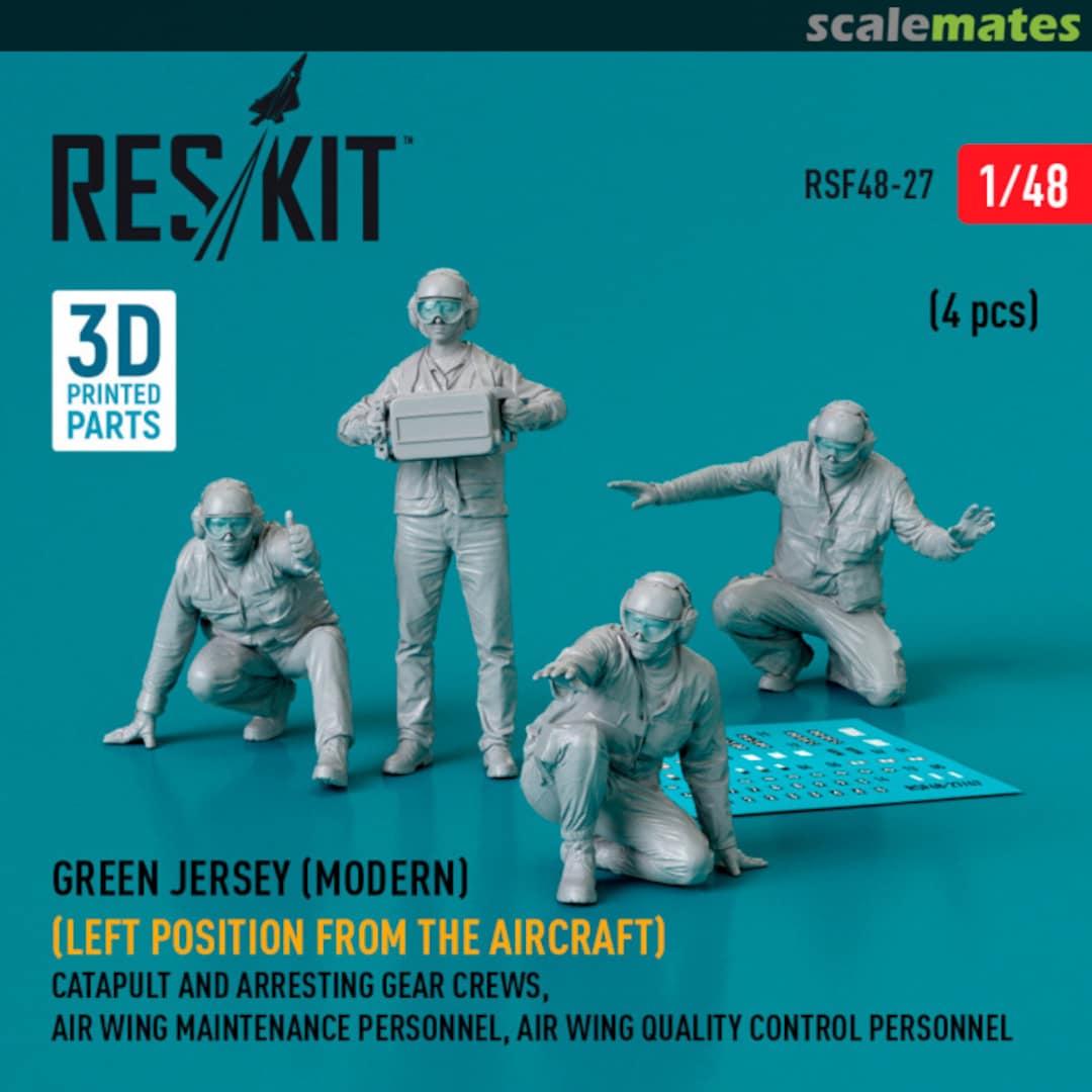 Boxart Green jersey (Modern) (Left position from the aircraft) Catapult and Arresting Gear Crews, Air Wing Maintenance Personnel, Air Wing Quality Control Personnel (4 шт.) (3D Printed) RSF48-0027 ResKit