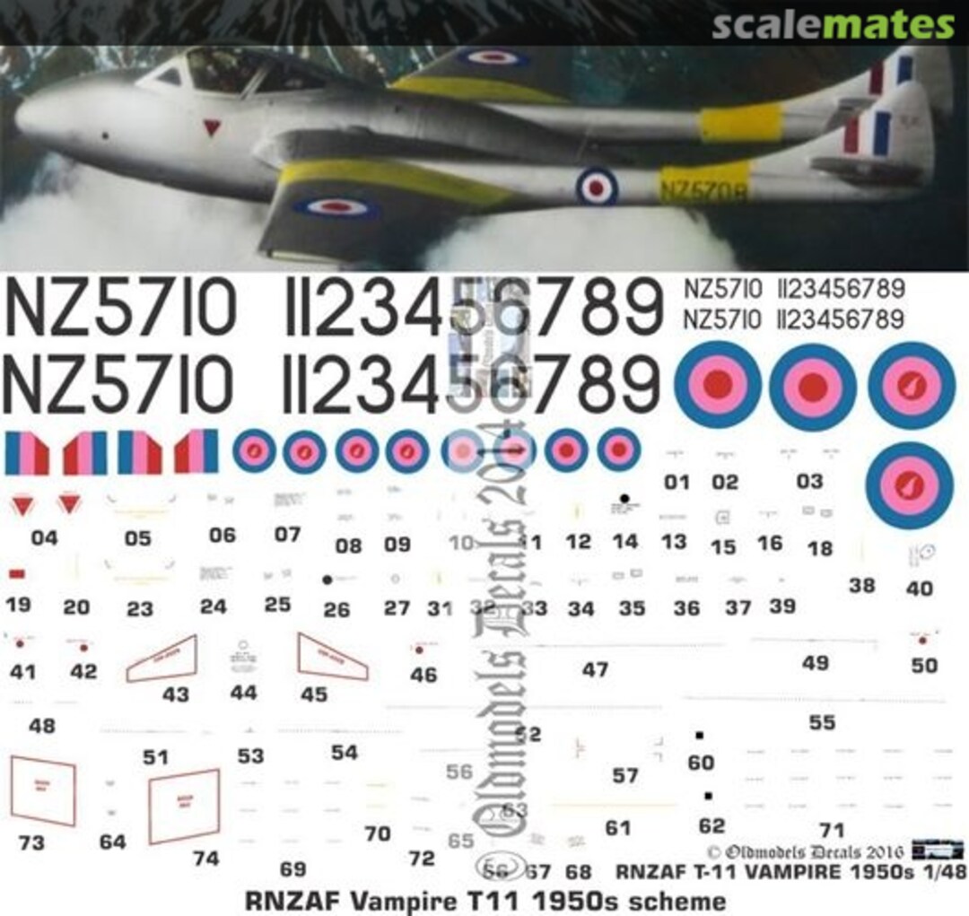 Boxart RNZAF Vampire T11 1950s scheme OMD0072 Oldmodels Decals