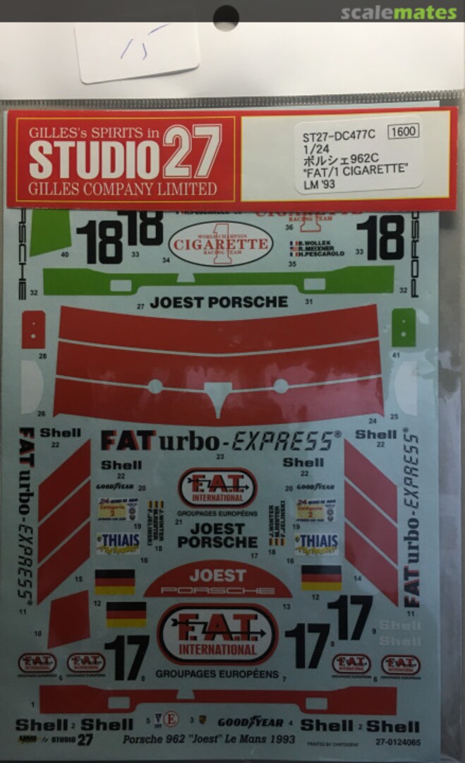 Boxart Porsche 962 FAT #17 & Cigarette #18 LM 1993 ST27-DC477C Studio27