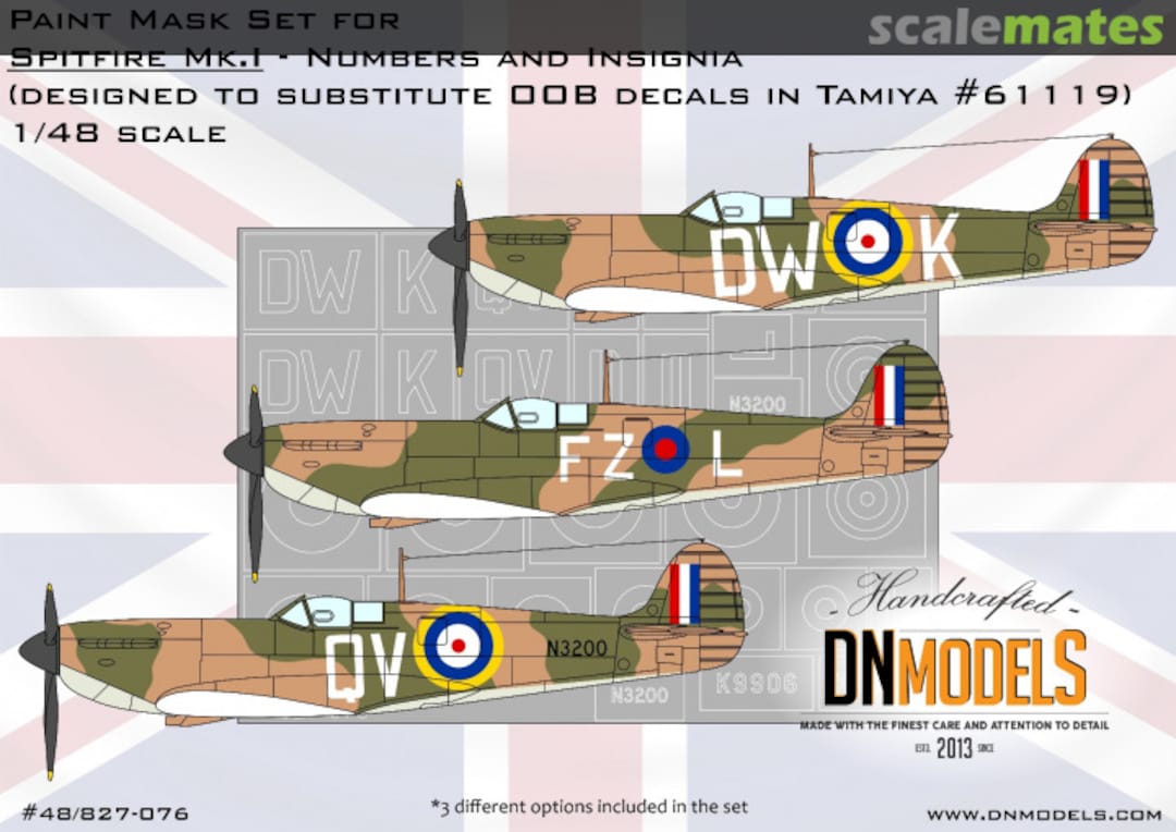 Boxart Spitfire Mk.I Numbers and Insignia Paint Mask Set for Tamiya #61119 48/827-076 DN Models