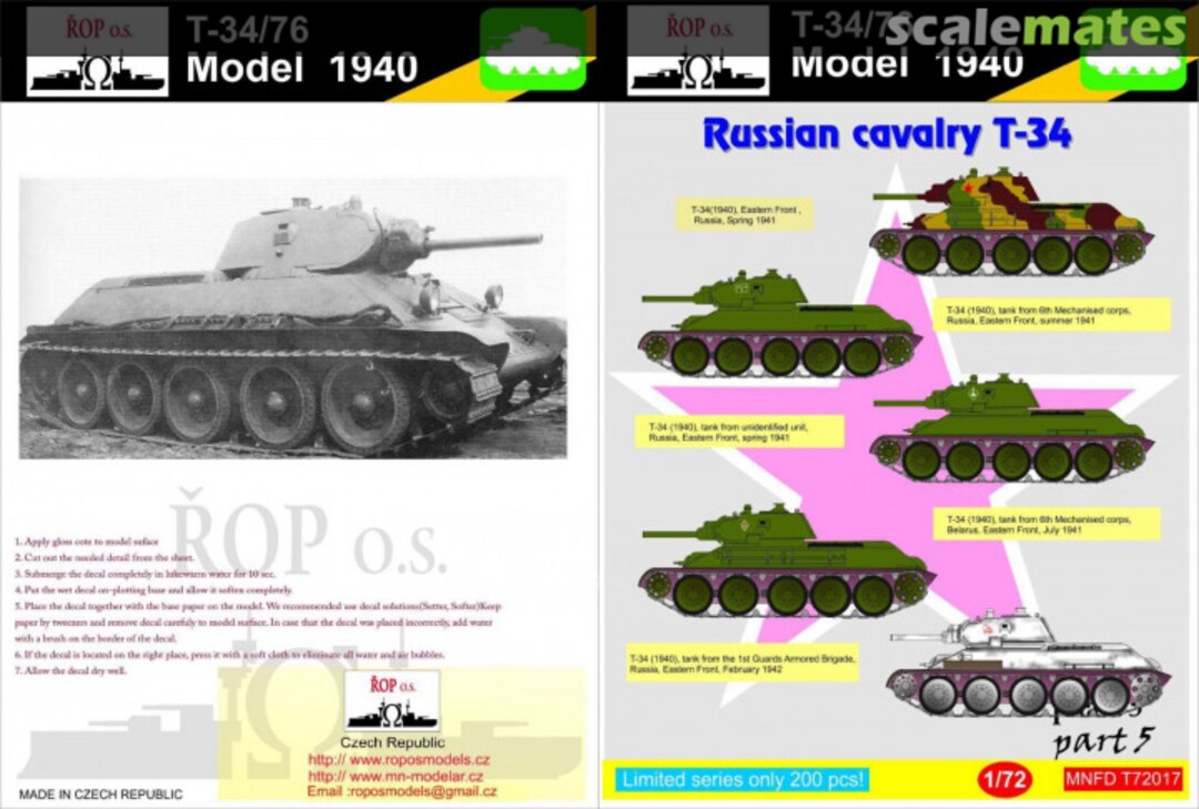 Boxart T-34/76 MODEL 1940 - RUSSIAN CAVALRY T-34 MNFDT72017 ROP o.s.