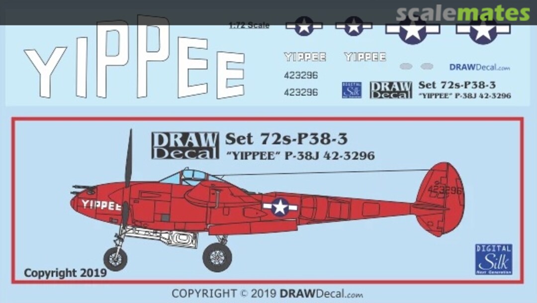 Boxart “YIPPEE” P-38J 42-3296 72-P38-3 Draw Decal