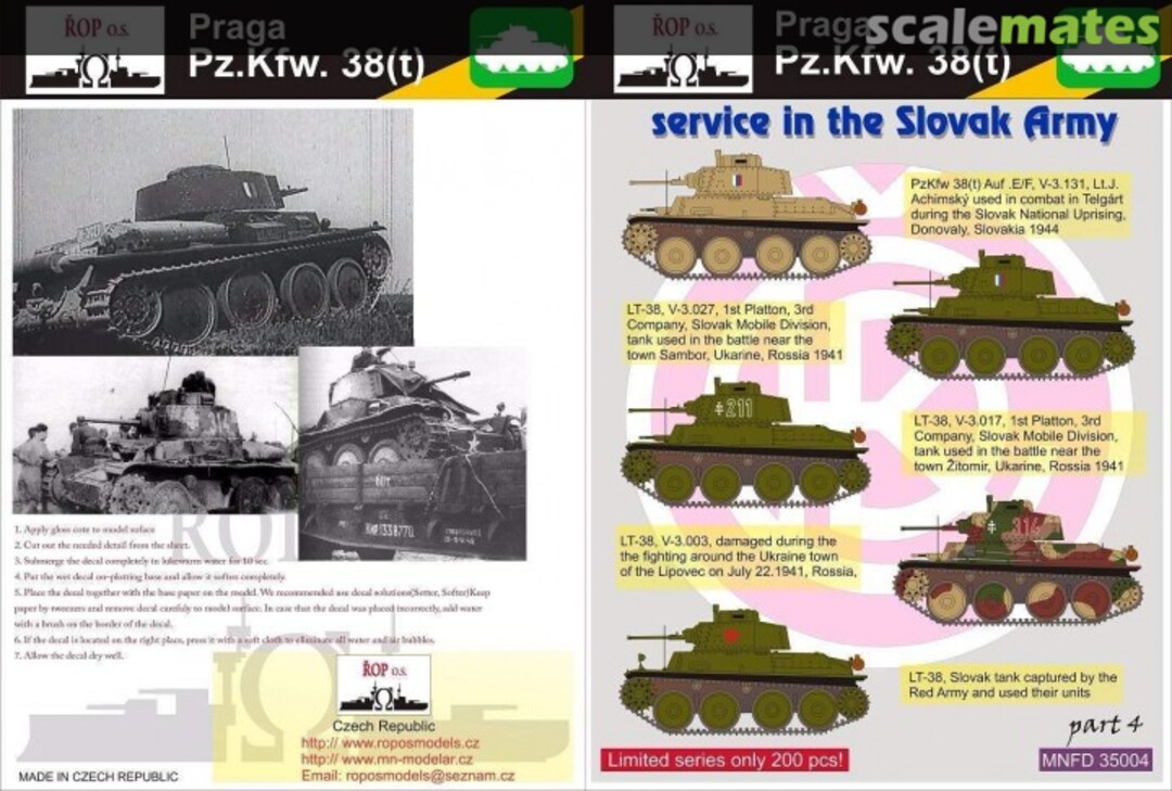 Boxart Pz.Kfw.38(t) Part.4 Slovak Army MNFD 35004 ROP o.s. Samek Models