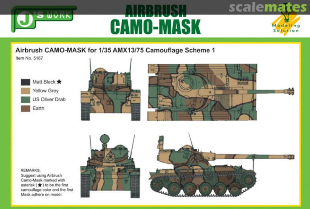 Boxart CAMO-MASK for 1/35 AMX13/75 Camouflage Scheme 1 PPA5167 J's Work