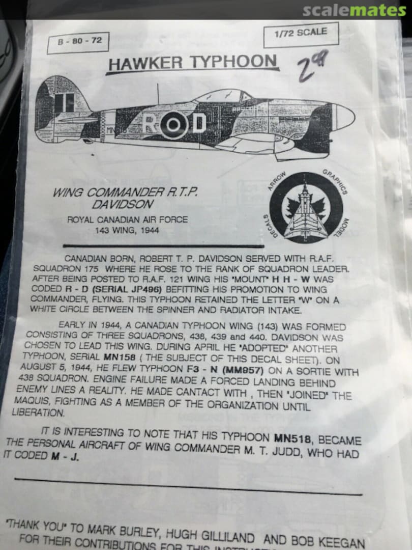 Contents Hawker Typhoon B-80-72 Arrow Graphics