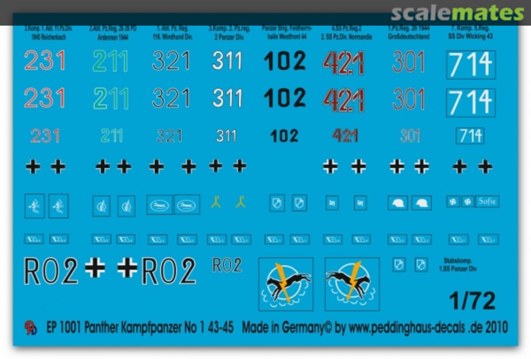 Boxart Panther Kampfpanzer N°1 1943-1945 72 1001 Peddinghaus-Decals