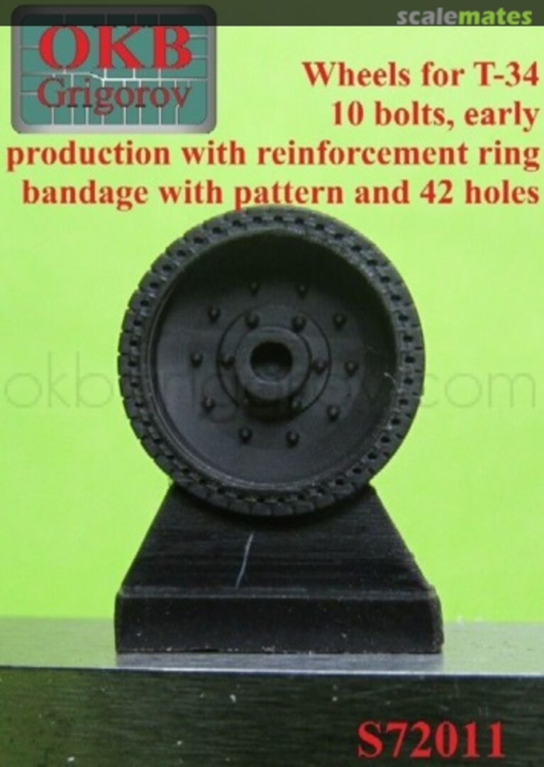 Boxart Wheels for T-34,10 bolts, early production with reinforcement ring, bandage with pattern and 42 apertures S72011 OKB Grigorov