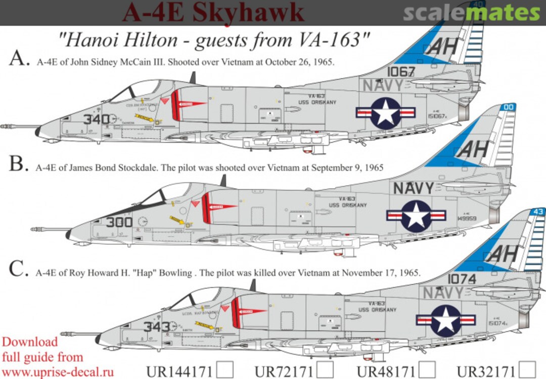 Boxart A-4E Skyhawk "Hanoi Hilton" - Guests from VA-163 UR32171 UpRise Decal Serbia