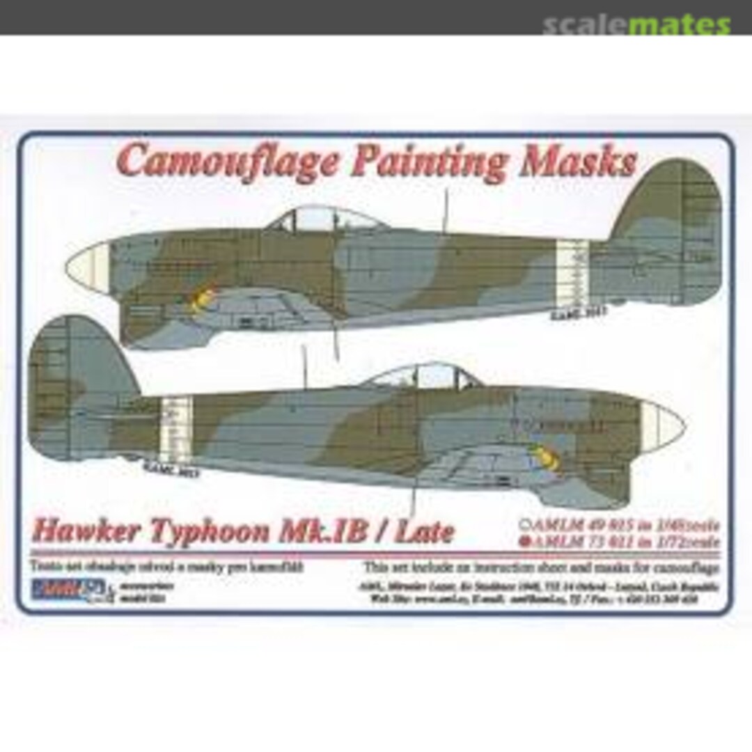 Boxart Hawker Typhoon Mk.Ib/Late version Camouflage Paint Mask AMLM4915 AML