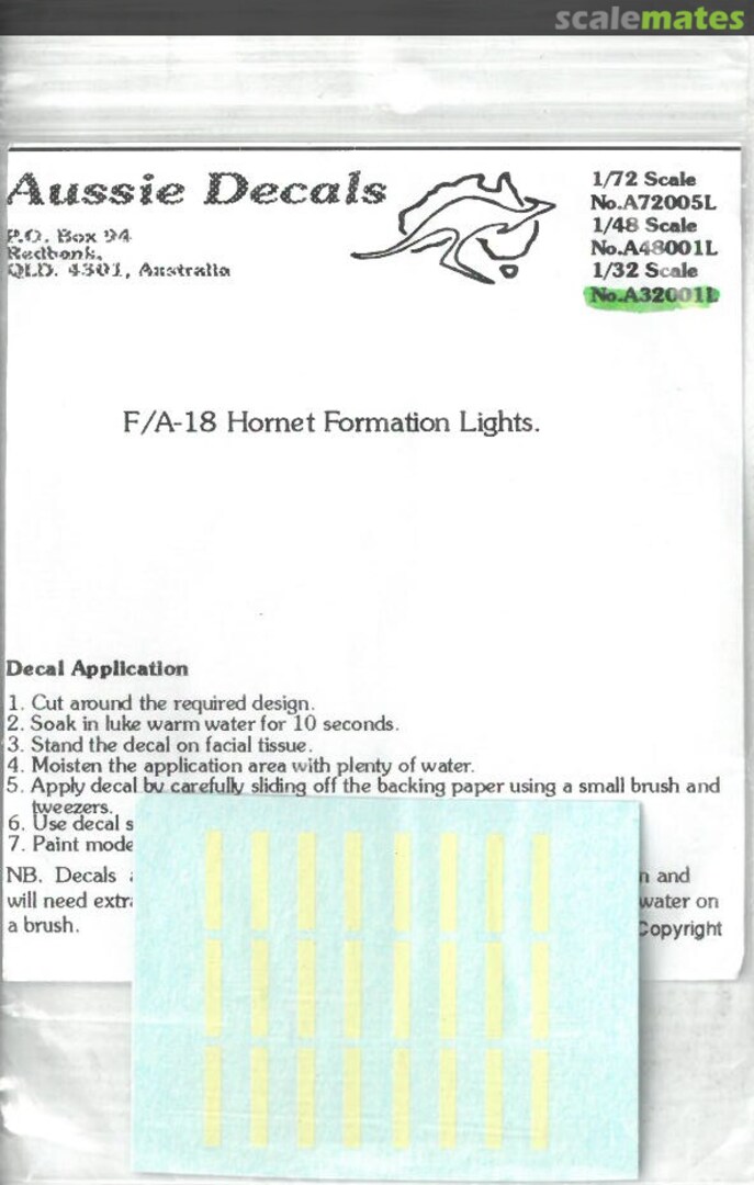 Boxart F/A-18 Hornet Formation Lights A32001L Aussie Decals