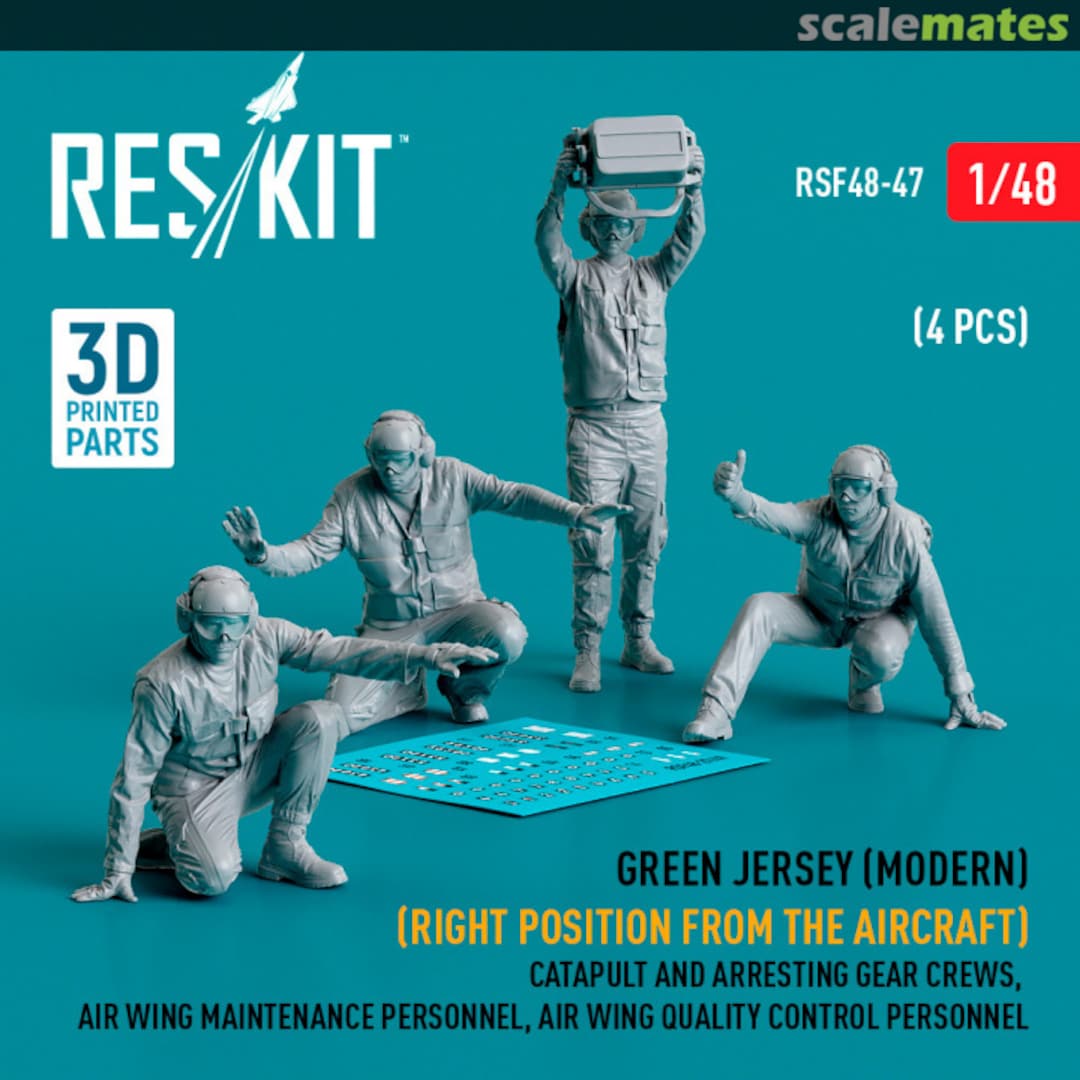 Boxart Green jersey (Modern) Catapult and Arresting Gear Crews, Air Wing Maintenance Personnel, Air Wing Quality Control Personnel (4 pcs) (3D Printed) RSF48-0047 ResKit