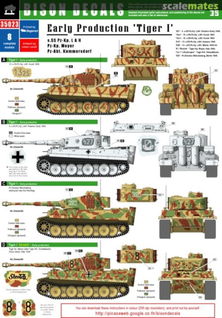 Boxart Early Production Tiger I. 35023 Bison Decals