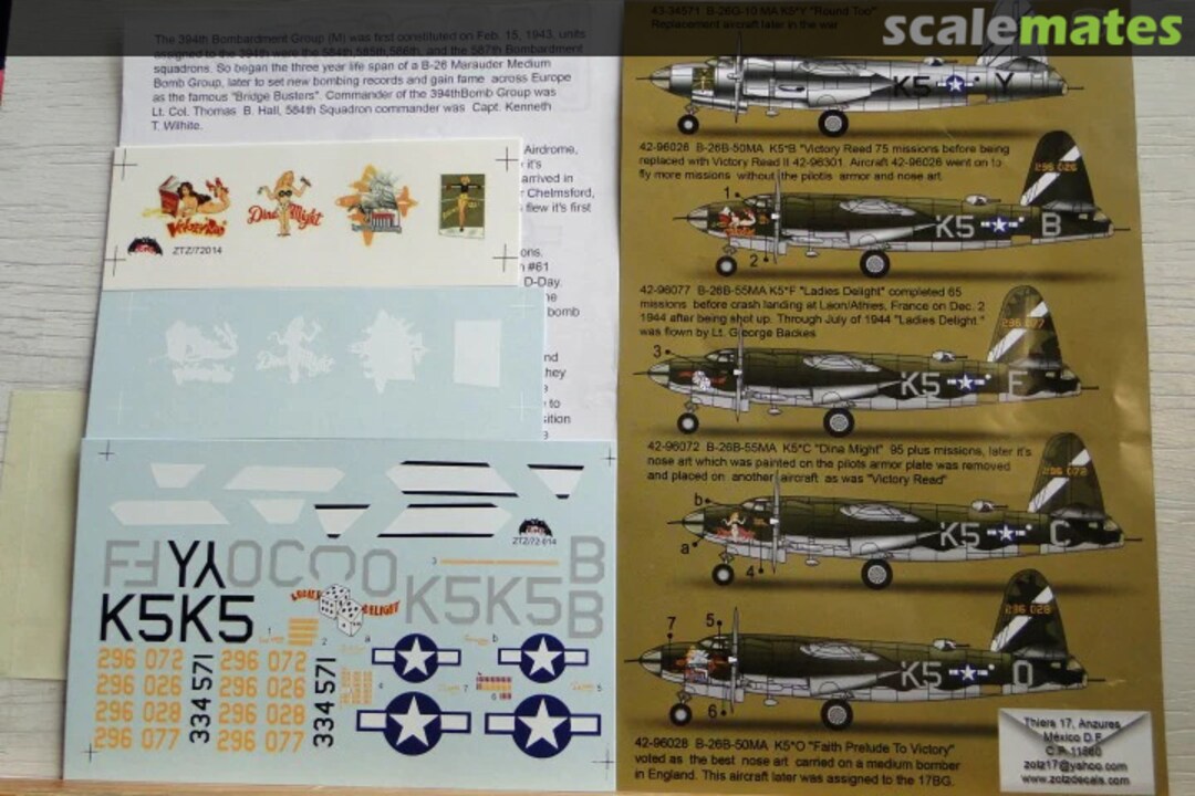 Contents Martin B-26 Marauder ZTZ/72-014 Zotz Decals