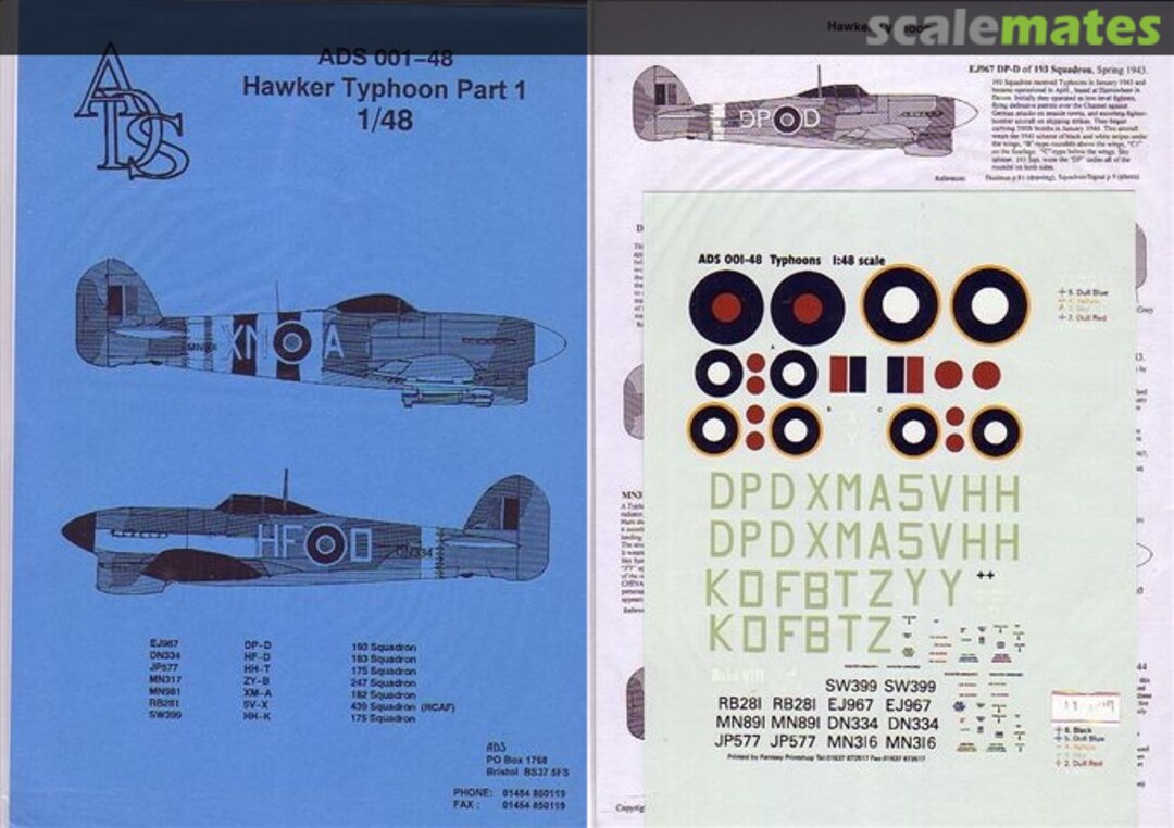 Boxart Hawker Typhoon Part 1 ADS 001-48 ADS Decals