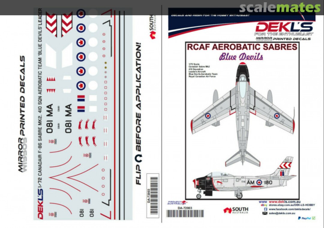 Boxart RCAF Aerobatic Sabres DA72003 DEKL's