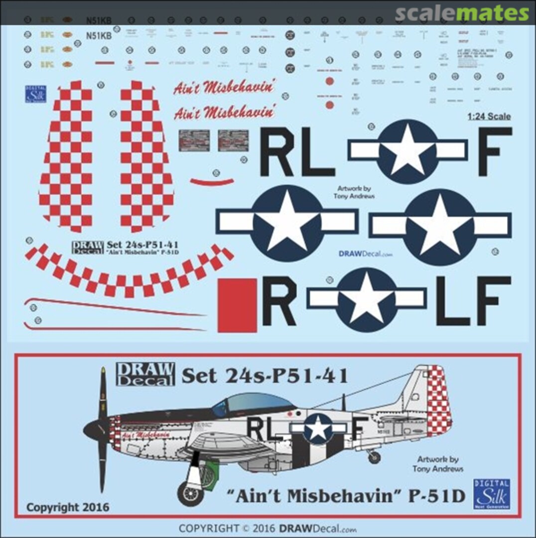 Boxart P-51D "Ain't Misbehavin'" 24-P51-41 Draw Decal