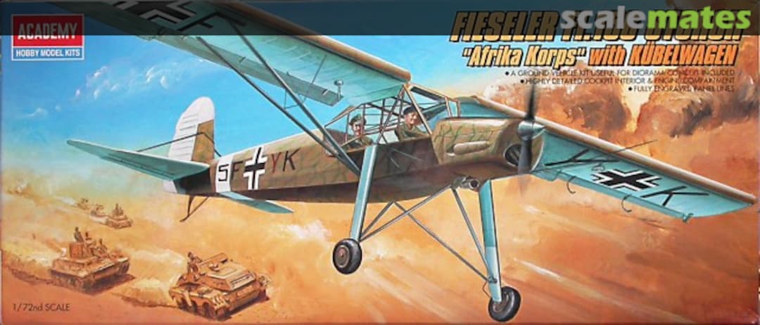 Boxart Fieseler Fi.156 Storch "Afrika Korps" with Kübelwagen 2212 Academy