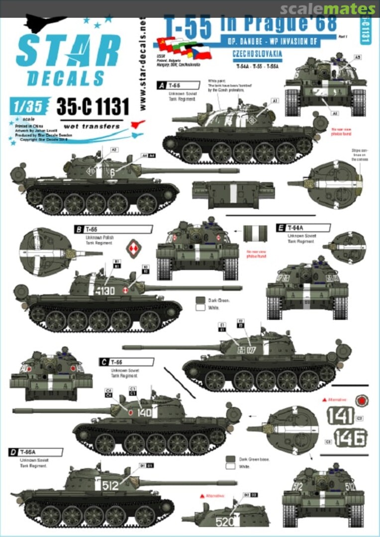 Boxart T-55 in Prague '68 35-C1131 Star Decals