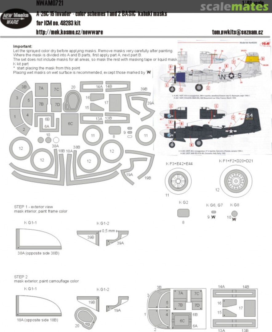 Boxart A-26C-15 Invader - color schemes 1 and 2 BASIC kabuki masks NWAM0721 New Ware